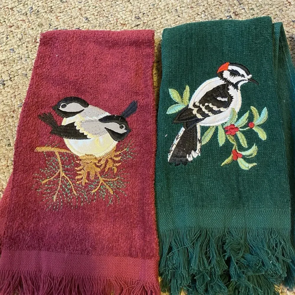 Lot Of 3 Holidays Christmas Hands/Dish Towels Birds Bear Embroidered Size Small